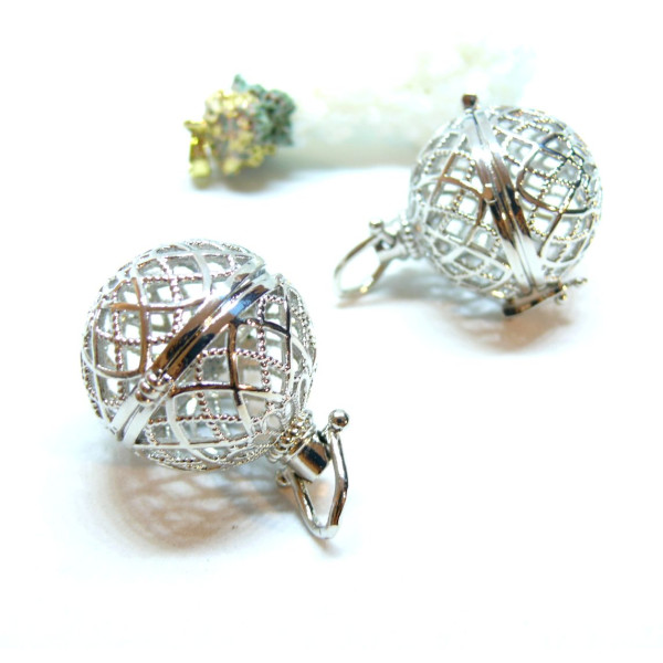 Pendentif, Cage pour Perle, BOLA GROSSESSE  20mm, Boule de Parfum Métal finition Argent Platine