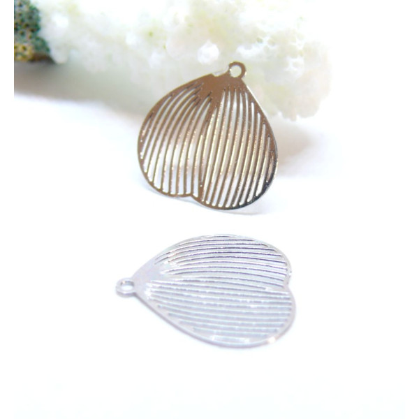 Estampes, pendentif filigrane, Pétale 17mm, Métal finition Argenté