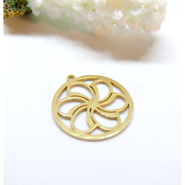 Pendentif Mandala dans cercle 20mm, Acier Inoxydable finition Doré