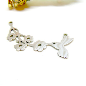 Connecteurs Oiseau, Colibri avec Fleurs 40mm – Acier Inoxydable 304 Argent Platine