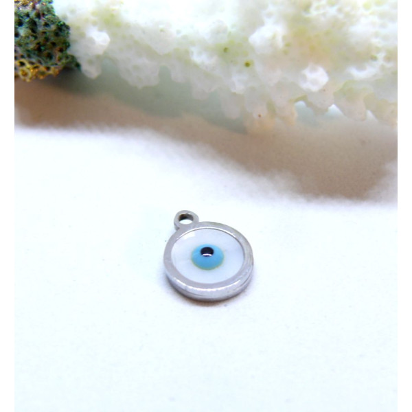 Pendentif Amulette Grigri 9mm, Nacre en Acier Inoxydable 304 finition Argenté