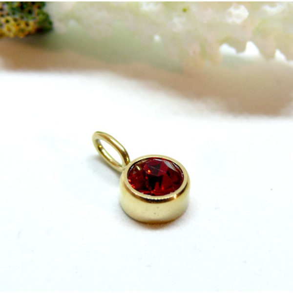 Pendentif avec Strass 8mm mois de Janvier en Acier Inoxydable 316 Chirurgical placage à l'or fin 14K