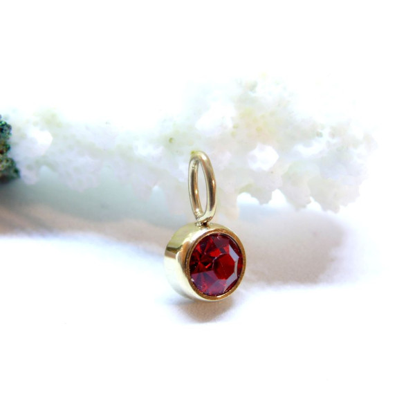 Pendentif avec Strass 8mm mois de Janvier en Acier Inoxydable 316 Chirurgical placage à l'or fin 14K