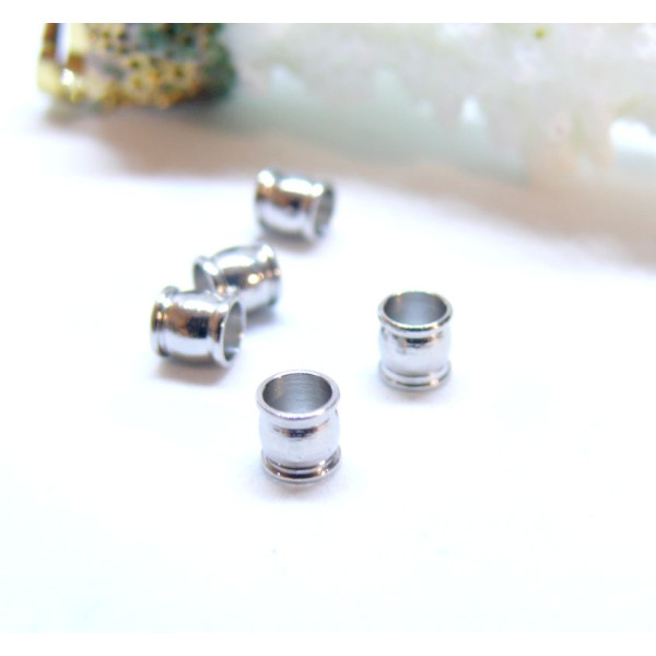 Perles intercalaires  forme Tonneau 4mm Acier Inoxydable 304 placage Argent Platine