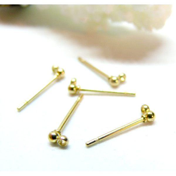 Puces Bille 3mm avec attache, ACIER INOXYDABLE 316 Chirurgical,  finition Doré