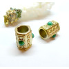 Perle intercalaire BOHO avec Malachite synthétique 14.5mm Trou 7mm, Acier Inoxydable, Doré à l'or fin 18K, PVD