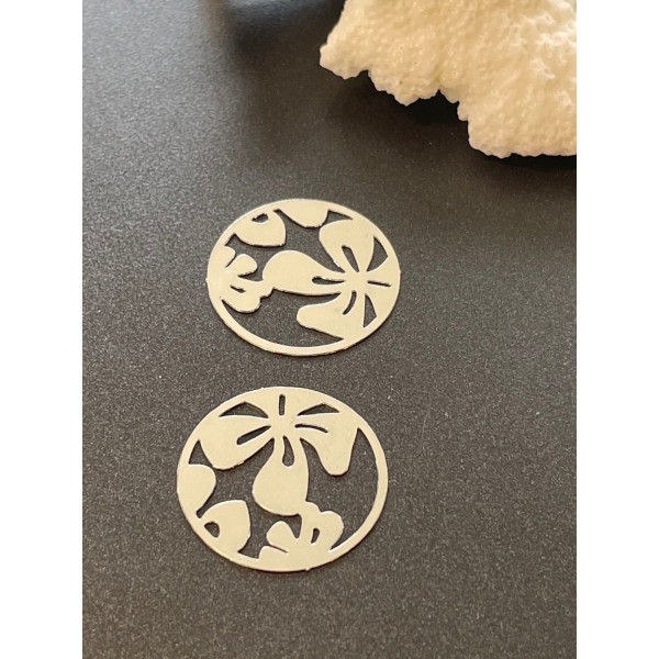 Estampes Pendentifs Fleur dans Cercle 19.5mm métal finition Argenté