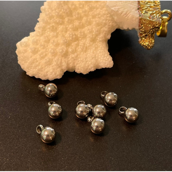 Pendentifs Bille 5mm, Acier Inoxydable 304 finition Argenté