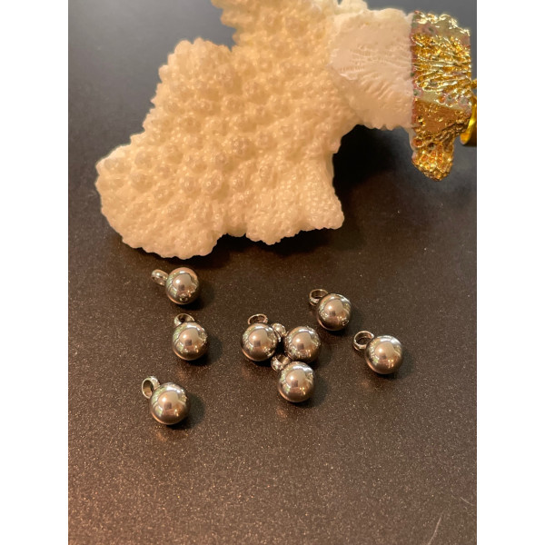 Pendentifs Bille 5mm, Acier Inoxydable 304 finition Argenté