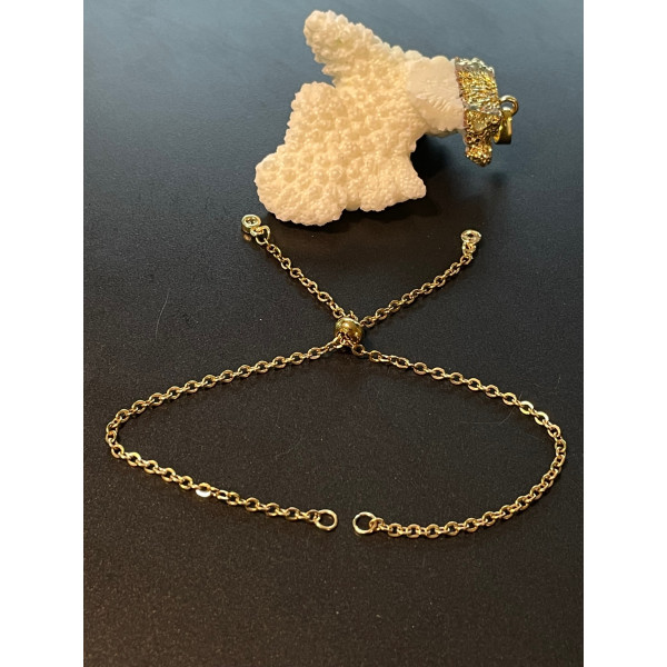 Bracelet Réglable, ajustable 26 cm, Maille 2mm, Acier Inoxydable 304 finition Doré