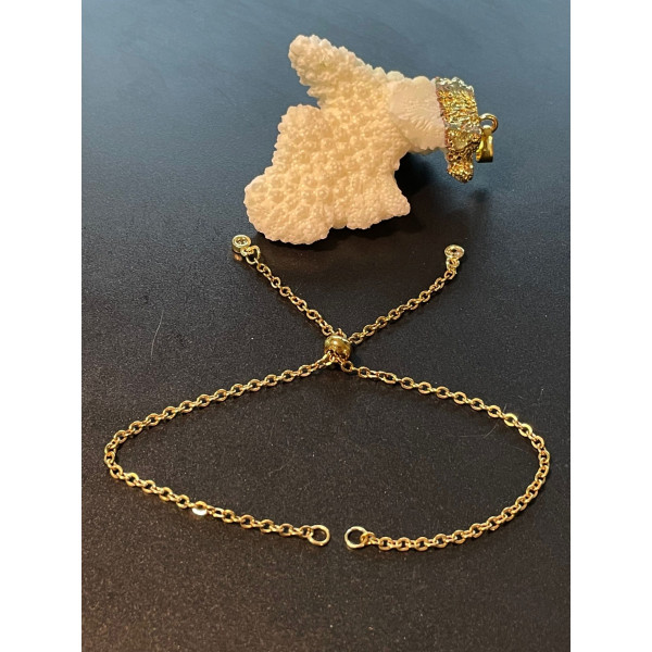 Bracelet Réglable, ajustable 26 cm, Maille 2mm, Acier Inoxydable 304 finition Doré