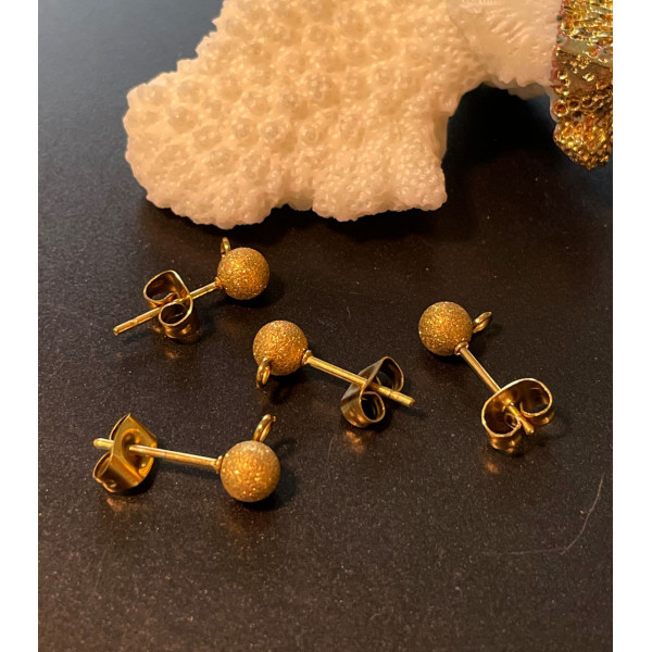 Puces Bille Stardust, poussière d'étoile 5mm avec attache, ACIER INOXYDABLE 304 Chirurgical,  finition Doré