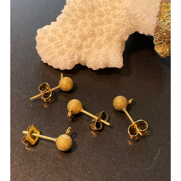 Puces Bille Stardust, poussière d'étoile 4mm avec attache, ACIER INOXYDABLE 304,  finition Doré