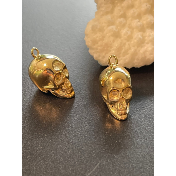 Pendentif  14mm, Crane, tête de mort 3D , Acier Inoxydable 304 Doré, Placage IONIQUE PI