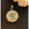 Pendentif, Médaillon Nacre Ange 23 mm, Acier Inoxydable coloris Argent