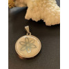 Pendentif, Médaillon Nacre Fleur 23 mm, Acier Inoxydable coloris Argent