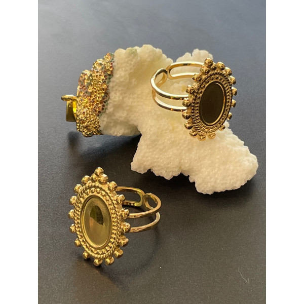 Support de Bague Ovale ARTY 12 par 8mm, anneau double, Acier Inoxydable 304 finition Doré, placage PVD