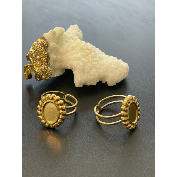 Support de Bague Ovale ARTY 10 par 7mm, anneau double, Acier Inoxydable 304 finition Doré, placage PVD