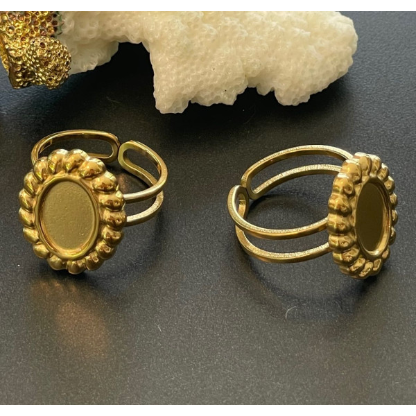 Support de Bague Ovale ARTY 10 par 7mm, anneau double, Acier Inoxydable 304 finition Doré, placage PVD