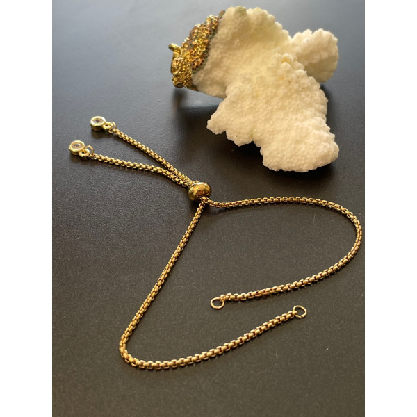 Bracelet Réglable, ajustable 26 cm, Maille 1.2mm, Acier Inoxydable 304 finition Doré