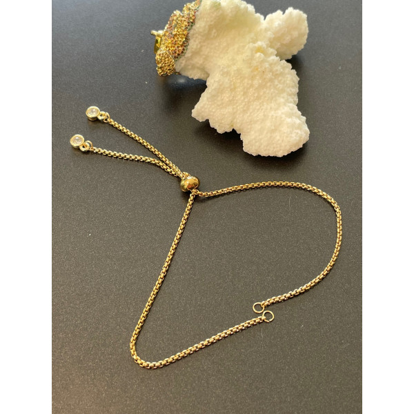 Bracelet Réglable, ajustable 26 cm, Maille 1.2mm, Acier Inoxydable 304 finition Doré