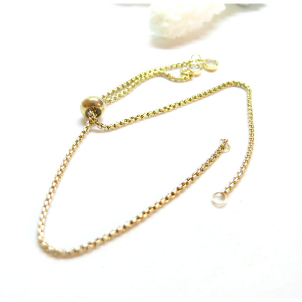 Bracelet Réglable, ajustable 26 cm, Maille 1.2mm, Acier Inoxydable 304 finition Doré