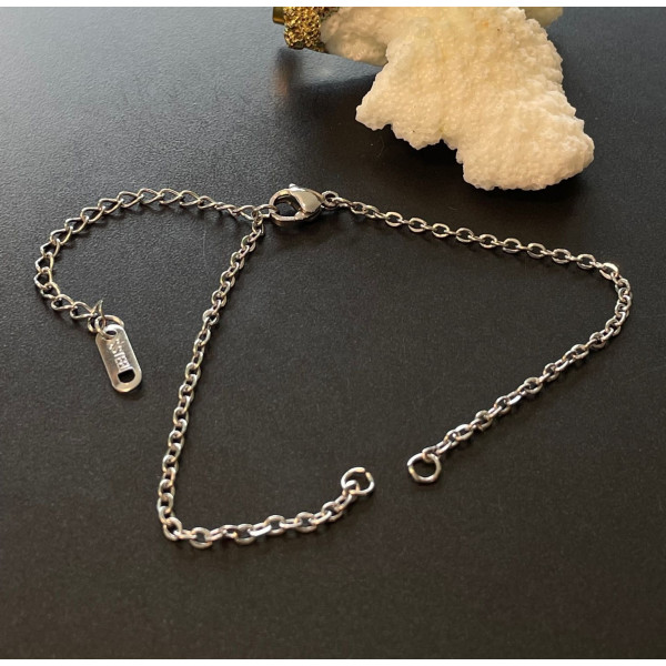 Bracelets Intercalaire 17.7 cm, maille Gourmette 3 par 2mm, Acier Inoxydable finition Argenté