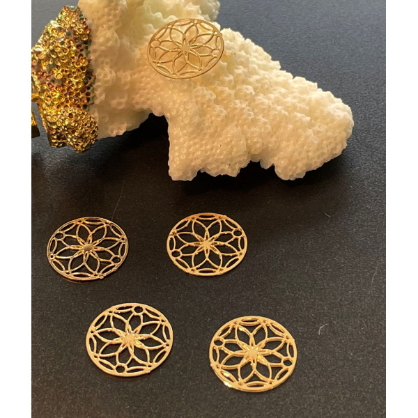 Estampes, pendentif Mandala filigrane 13mm, finition Doré