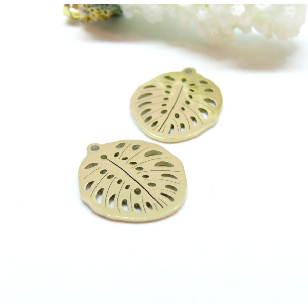 Pendentifs Feuille de Montserrat 21mm en acier Inoxydable 316 Placage Doré