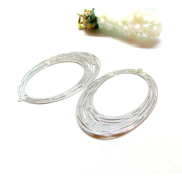 Estampes, pendentif, Connecteur Ovale filigrane 52mm, couleur Argenté