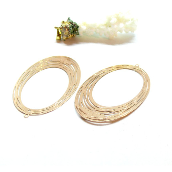 Estampes, pendentif, Connecteur Ovale filigrane 52mm, couleur Doré