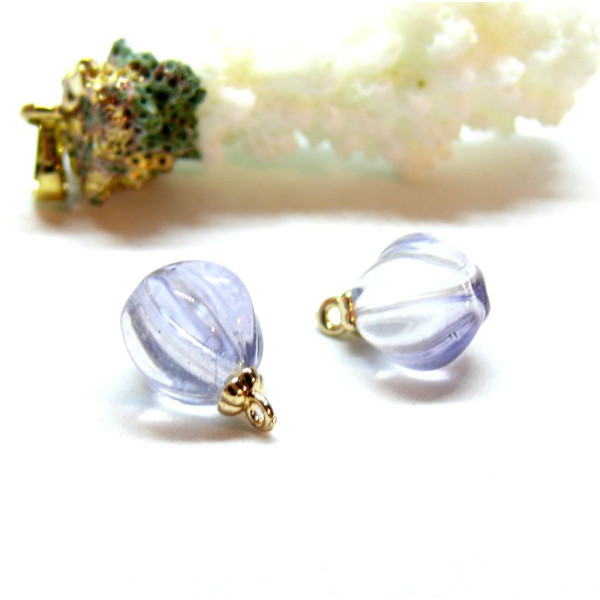 Pendentifs  Verre travaillé style Rétro 10mm, Laiton Doré à l'or fin 18K