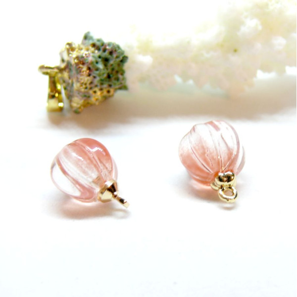 Pendentifs  Verre travaillé style Rétro 10mm, Laiton Doré à l'or fin 18K