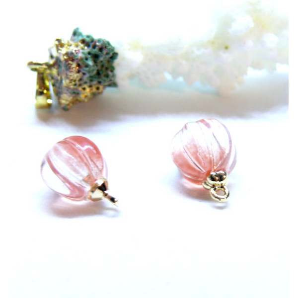 Pendentifs  Verre travaillé style Rétro 10mm, Laiton Doré à l'or fin 18K