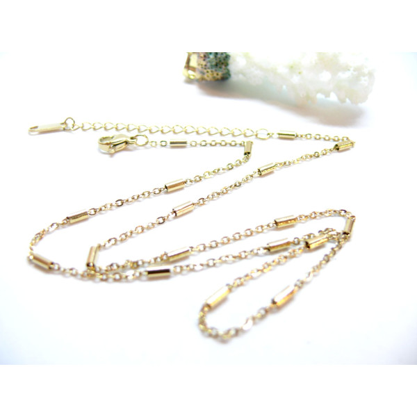Collier 40 cm maille tube 2mm en Acier Inoxydable 304 finition Doré
