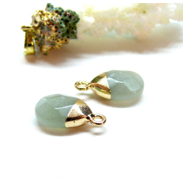 Pendentif 17mm, Aventurine à facette avec métal finition Doré