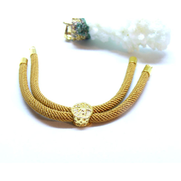 Support bracelet Intercalaire cordon Nylon ajustable avec accroche Slide Arbre Cuivre Doré Coloris Moutarde