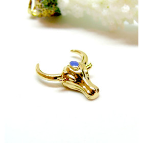 Pendentif Buffalo, Buffle Tete Vache Boho Chic, résine émaillé 22mm Cuivre finition Doré