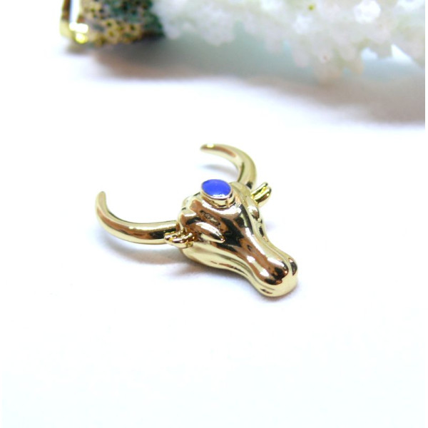 Pendentif Buffalo, Buffle Tete Vache Boho Chic, résine émaillé 22mm Cuivre finition Doré