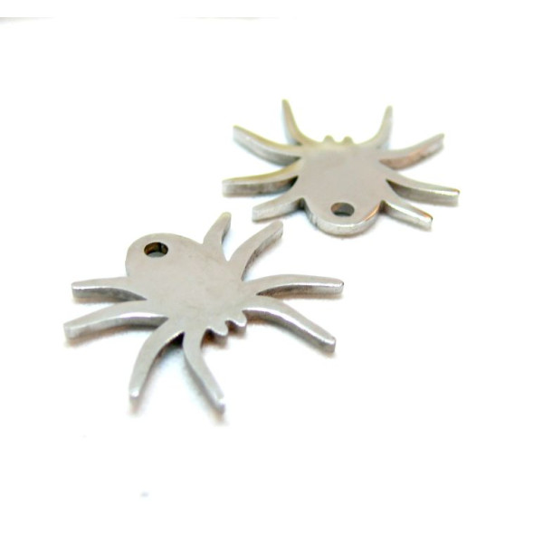 Pendentifs Halloween, Araignée 17mm en Acier Inoxydable 304 finition Argent Platine pour bijoux raffinés