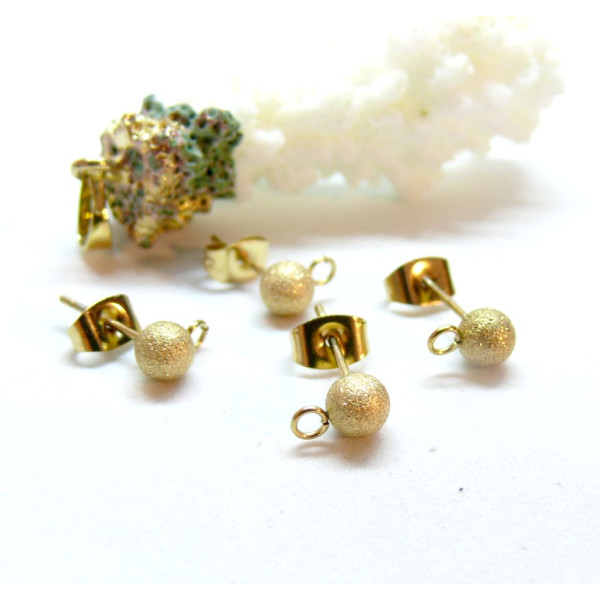 Puces Bille Stardust, poussière d'étoile 4mm avec attache, ACIER INOXYDABLE 304,  finition Doré