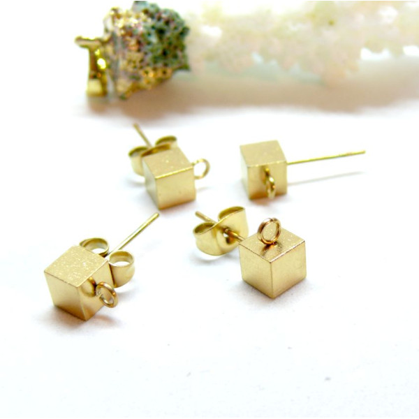 Puces Bille Stardust, poussière d'étoile 4mm avec attache, ACIER INOXYDABLE 304,  finition Doré