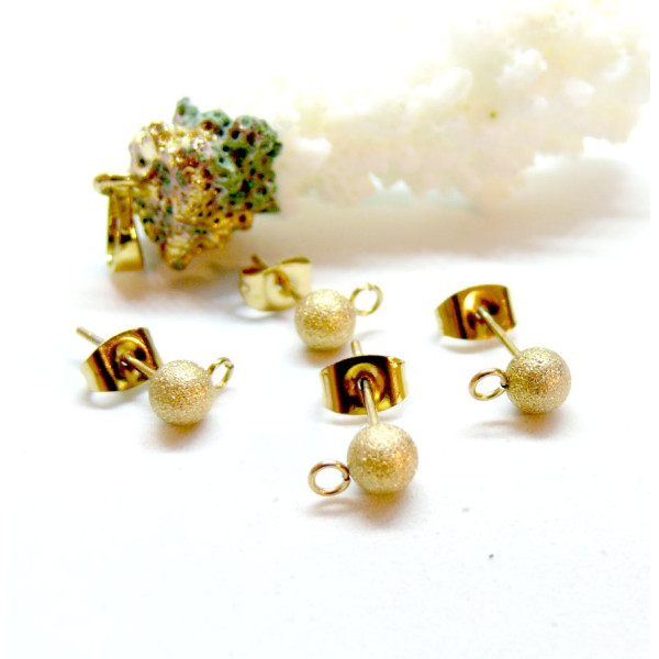 Puces Bille Stardust, poussière d'étoile 4mm avec attache, ACIER INOXYDABLE 304,  finition Doré