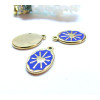 Pendentif, Médaillon Ovale 14 par 23mm, Soleil, résine émaillée BLEU, Acier Inoxydable 304, finition Doré