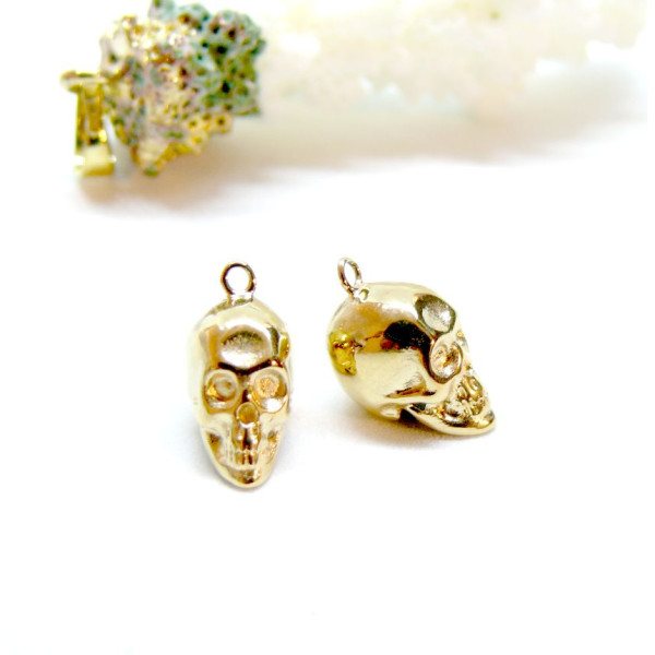 Pendentif  14mm, Crane, tête de mort 3D , Acier Inoxydable 304 Doré, Placage IONIQUE PI