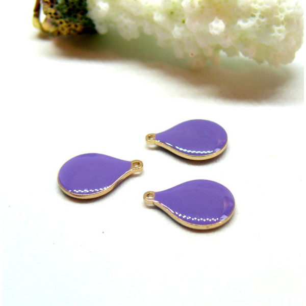 Sequins émaillés Goutte 13 par 9mm Violet sur une base en cuivre doré