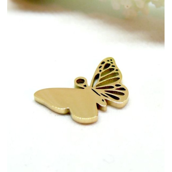 Pendentif Papillon 18 mm – Acier Inoxydable 304 – Finition Dorée