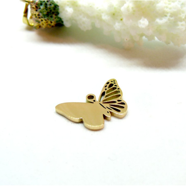 Pendentif Papillon 18 mm – Acier Inoxydable 304 – Finition Dorée