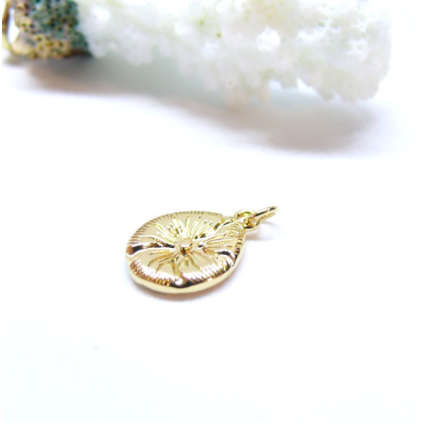 Pendentif Goutte et Soleil 17 mm, Cuivre finition Doré à 'or fin 18K