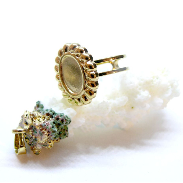 Support de Bague Ovale ARTY 10 par 7mm, anneau double, Acier Inoxydable 304 finition Doré, placage PVD